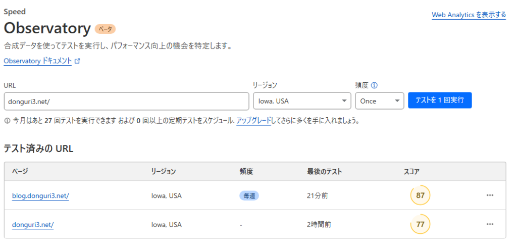 CloudflareのSpeedテスト
